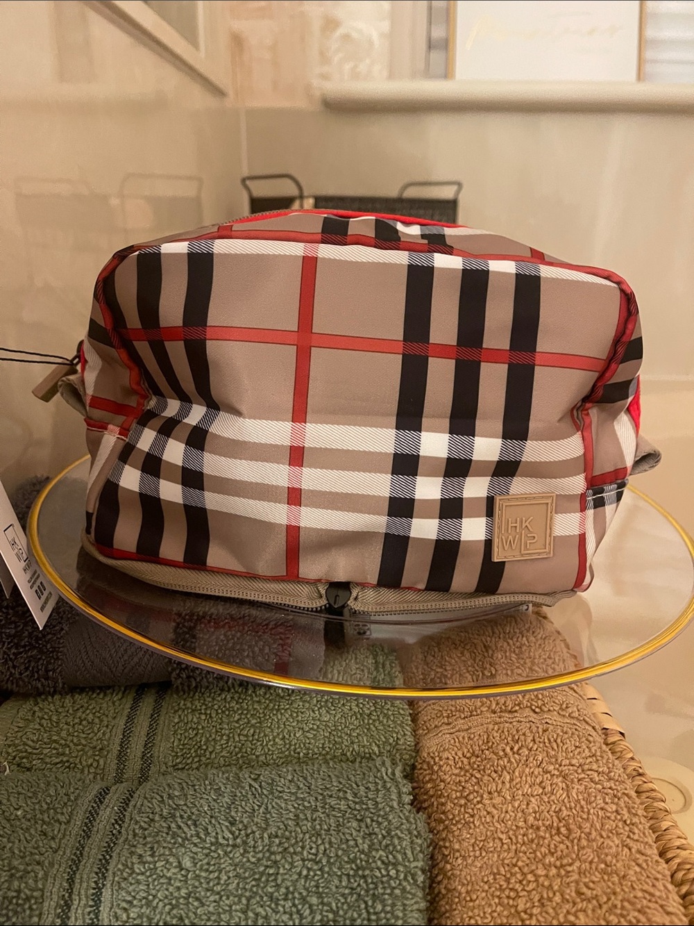 Plaid Beige & Red Men's Toiletry Bag - HKWP